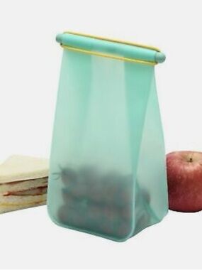 h.i.p. Reusable Silicone Food Bag in Mint Green with Yellow Slider